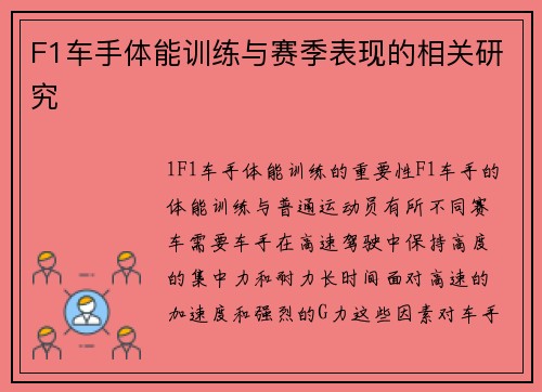 F1车手体能训练与赛季表现的相关研究